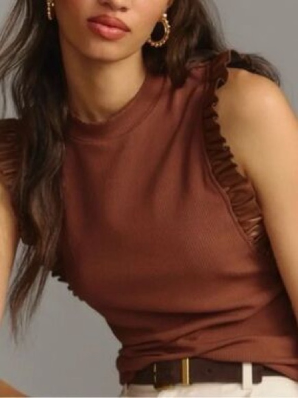 Anthropologie Chocolate Brown Ruffle-Trim Sleeveless Tank
